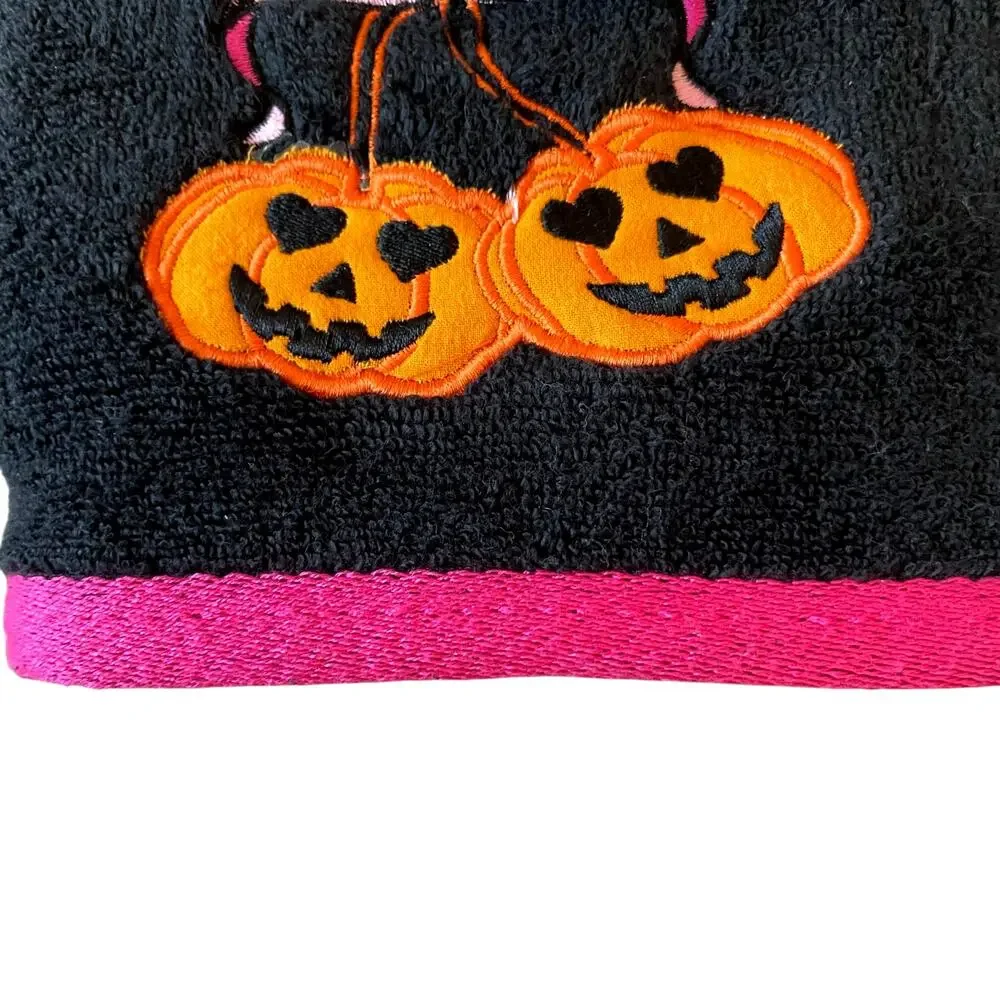 2pc Betsey Johnson Halloween Hand Towel 16x26 Cotton Embroidered Pumpkin Bow NEW